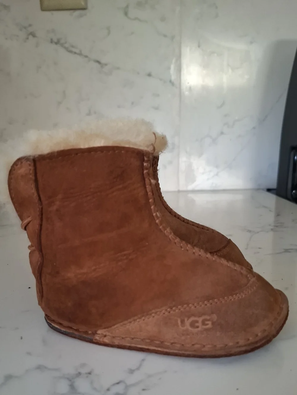 UGG Baby Chestnut Suede Shearling-Lined Slippers